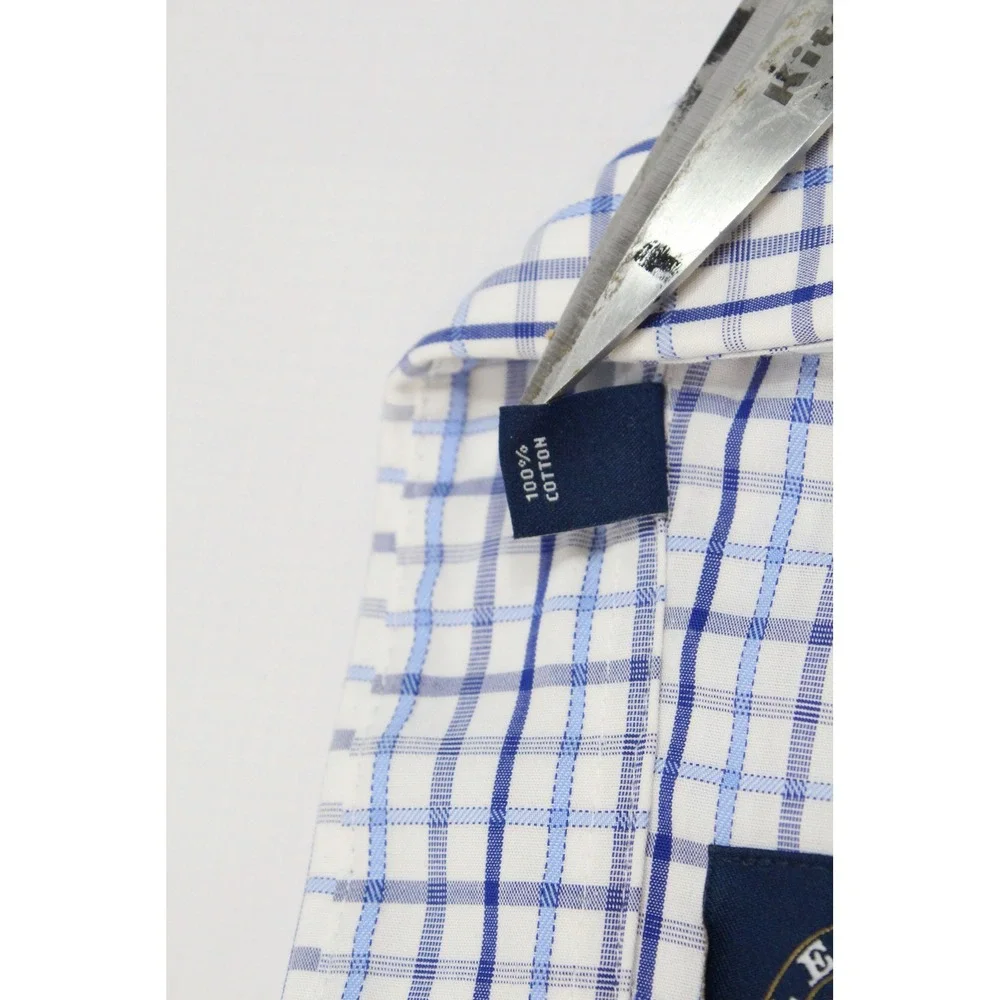 Eagle Shirtmakers Mens 22 37/38 Tall Fit Blue White Check Non-Iron Dress Shirt